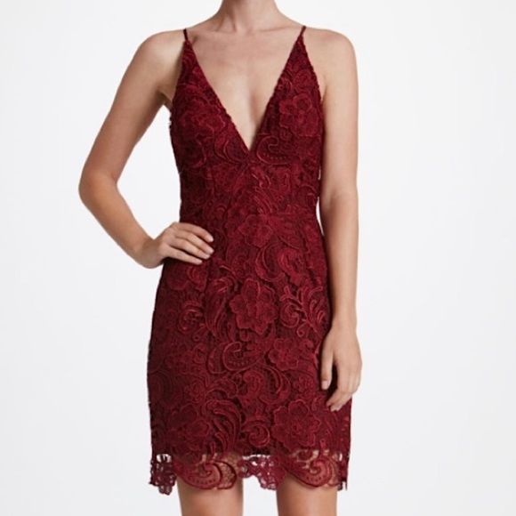 REVOLVE Dress The Population Burgundy French Floral Lace Mini Dress Sz. Large - Picture 3 of 12